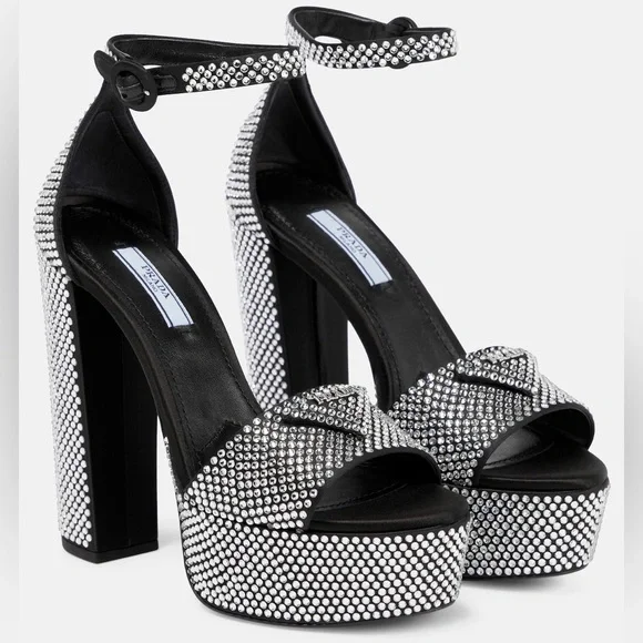 EUC PRADA Embellished satin platform sandals $2,100 39 - Picture 4 of 17